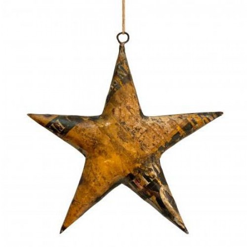 Recycled Iron Golden and Black 25cm Christmas Hanging Star
