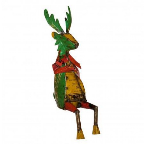 Recycled Iron Multicolour Deer With Christmas Tree Table DÃ©cor