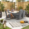 Nova Garden Furniture Ruxley Brown Weave 6 Seat Rectangular Dining Set with Fire Pit