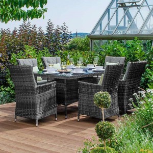 Nova Garden Furniture Sienna Grey Rattan 6 Seat Rectangular Dining Set  