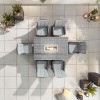 Nova Garden Furniture Sienna Grey Weave 6 Seat Rectangular Dining Set with Fire Pit  
