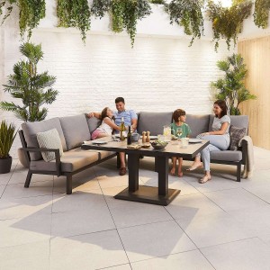 Nova Garden Furniture Vogue Grey Frame Corner Dining Set with Rising Table & Armchair 