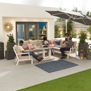 Nova Garden Furniture Vogue White Frame Corner Dining Set with Rising Table & Lounge Chair 