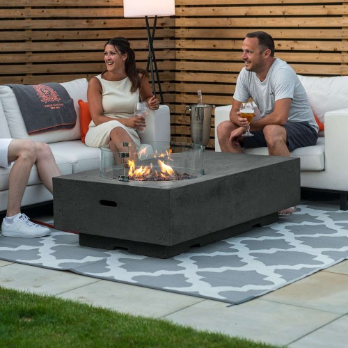 Nova Garden Furniture Cairns Rectangular Dark Grey Gas Fire Pit Coffee Table with Wind Guard 