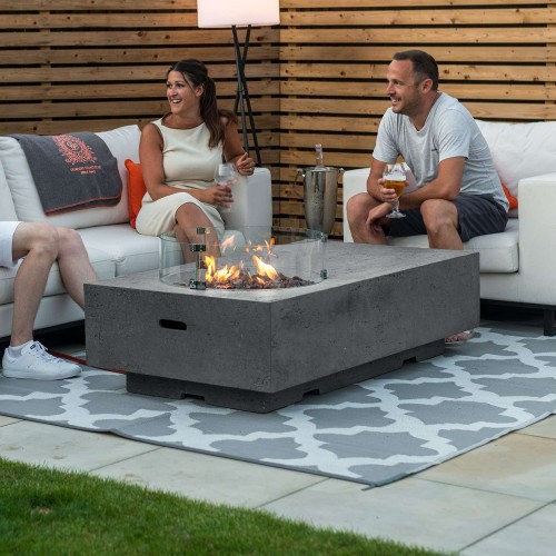 Nova Garden Furniture Cairns Rectangular Light Grey Gas Fire Pit Coffee Table with Wind Guard  