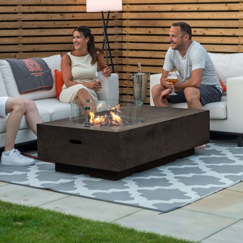 Nova Garden Furniture Cairns Rectangular Coffee Colour Gas Fire Pit Coffee Table with Wind Guard  