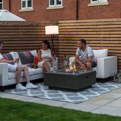 Nova Garden Furniture Albany Square Dark Grey Gas Firepit Coffee Table with Wind Guard  