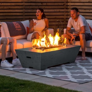 Nova Garden Furniture Gladstone Rectangular Light Grey Gas Firepit Coffee Table with Wind Guard  