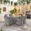 Nova Garden Furniture Leeanna White Wash Rattan 6 Seat Rectangular Dining Set with Fire Pit