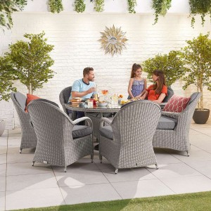 Nova Garden Furniture Leeanna White Wash Rattan 6 Seat Round Dining Set  