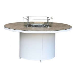 Nova Garden Furniture White Frame Aluminium 6 Seater Round Dining Table with Firepit