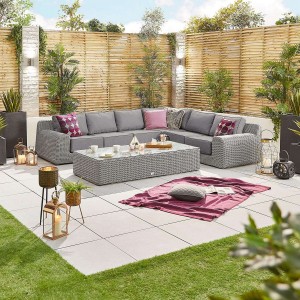 Nova Garden Furniture Luxor White Wash Rattan 3A Corner Sofa Set with Rectangular Coffee Table