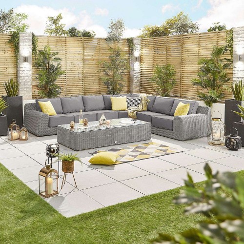 Nova Garden Furniture Luxor White Wash Rattan 4A Corner Sofa Set with Rectangular Coffee Table