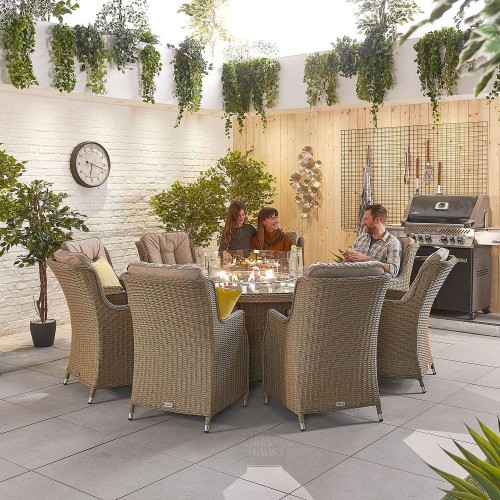 Nova Garden Furniture Thalia Willow Rattan 8 Seat Round Dining Set with Fire Pit Table  