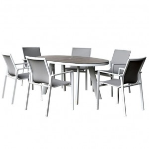 Nova Garden Furniture Milano White 6 Seat Oval Dining Set  
