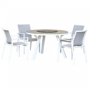 Nova Garden Furniture Milano White 4 Seat Round Dining Set 