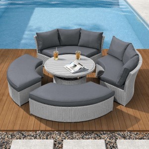 Nova Garden Furniture Windsor White Wash Rattan Sofa Daybed with Rising Dining Table 