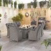 Nova Garden Furniture Thalia White Wash Rattan 8 Seat Rectangular Dining Set with Fire Pit Table 