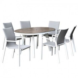 Nova Garden Furniture Roma White Frame 6 Seat Oval Dining Set  