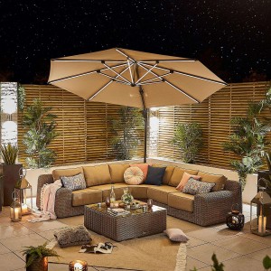 Nova Garden Furniture Galaxy Beige 3.5m Round LED Cantilever Parasol  