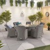 Nova Garden Furniture Camilla White Wash Rattan 6 Seat Oval Dining Set with Fire Pit 