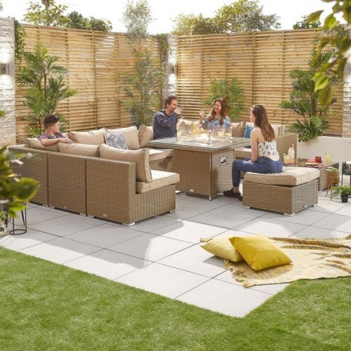 Nova Garden Furniture Chelsea Willow Rattan 3C Corner Sofa Set with Fire Pit Table 