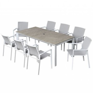 Nova Garden Furniture Milano White Frame 8 Seat Rectangular Dining Set 