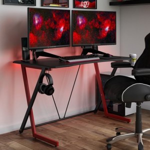 Alphason Furniture Phantom Black and Red Carbon Fibre Effect Gaming Desk