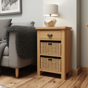 Buxton Rustic Oak Furniture 1 Drawer 2 Basket Cabinet
