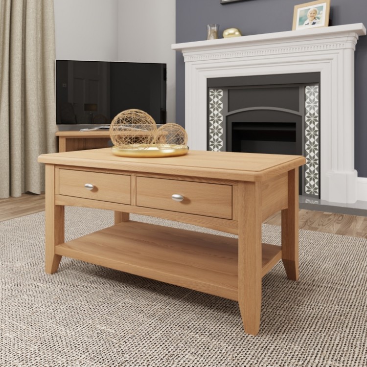 Exeter Light Oak Furniture Large Coffee, Light Oak Coffee Table With Drawers Exeter