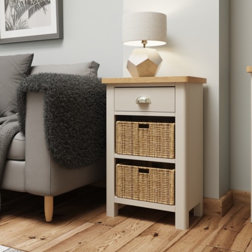 Wittenham Painted Furniture Grey 1 Drawer 2 Basket Cabinet