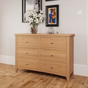 Exeter Light Oak Furniture 6 Drawer Wide Chest