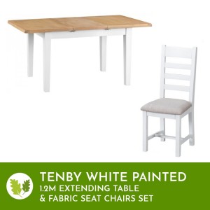 Tenby White 1.2m Extending Table & Fabric Seat Chairs