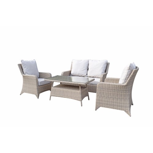 Signature Weave Garden Furniture Sarah Rattan Nature 4-Seater Sofa Set with High Coffee Table
