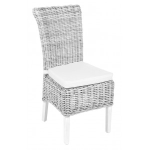 Wicker Merchant Range Wicker Dining Chair in White Wash with Cushion