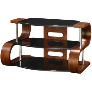 Jual Florence Furniture Curved Walnut TV Stand with Black Tempered Glass