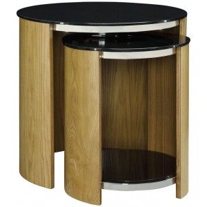 Jual Florence Oak Furniture Nest of Tables with Tempered Glass