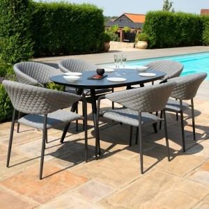 Maze Lounge Outdoor Fabric Pebble Flanelle 6 Seat Oval Dining Set