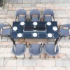 Maze Lounge Outdoor Fabric Pebble Flanelle 8 Seat Rectangular Fire Pit Dining Set 