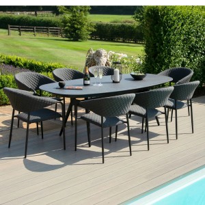 Maze Lounge Outdoor Fabric Pebble Charcoal 8 Seat Oval Dining Set  