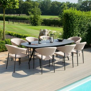 Maze Lounge Outdoor Fabric Pebble Taupe 8 Seat Oval Dining Set  