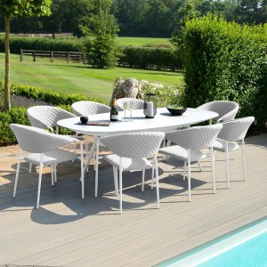 Maze Lounge Outdoor Fabric Pebble Lead Chine 8 Seat Oval Dining Set   