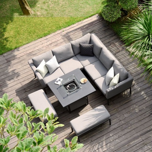 Maze Lounge Outdoor Fabric Pulse Square Flanelle Corner Dining Set with Fire Pit