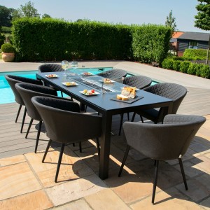 Maze Lounge Outdoor Fabric Ambition Charcoal 8 Seat Rectangular Fire Pit Dining Set