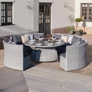 Maze Rattan Garden Furniture Ascot Round Sofa Dining Set with Rising Table 