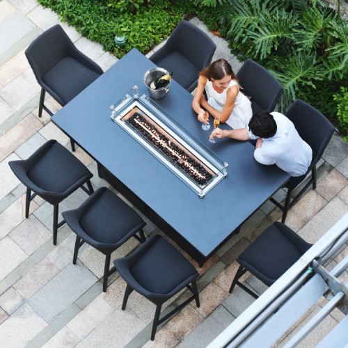 Maze Lounge Outdoor Fabric Regal Charcoal 8 Seat Rectangular Fire Pit Bar Set  