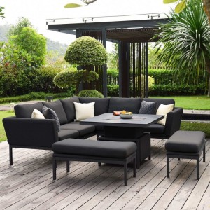 Maze Lounge Outdoor Fabric Pulse Square Charcoal Corner Dining Set with Rising Table