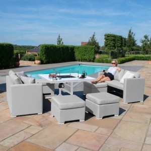 Maze Lounge Outdoor Fabric Fuzion Lead Chine Sofa Cube Set with Fire Pit 