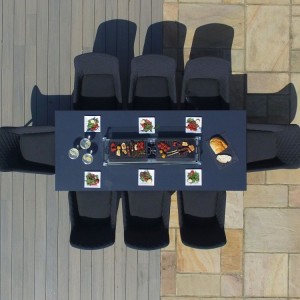 Maze Lounge Outdoor Fabric Zest Charcoal 8 Seat Rectangular Fire Pit Dining Set 