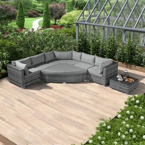 Nova Garden Furniture Hampton Grey Rattan Deluxe Corner Sofa Set with Coffee Table 